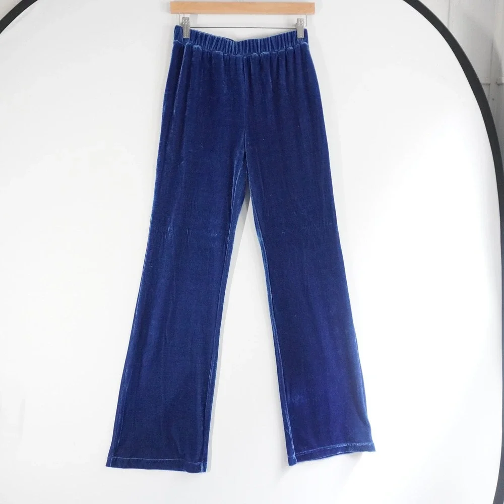 VTG City Hearts Blue Velvet Pant Set Long Sleeve Top‎ Matching Set Mature Party - Picture 11 of 14